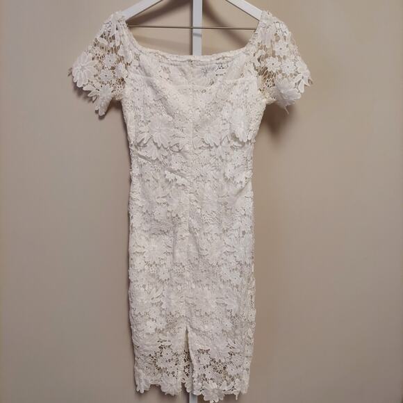 Eilly Bazar White Floral Crochet Lace Dress Small (FLAW) Coquette Fairy - Picture 4 of 11
